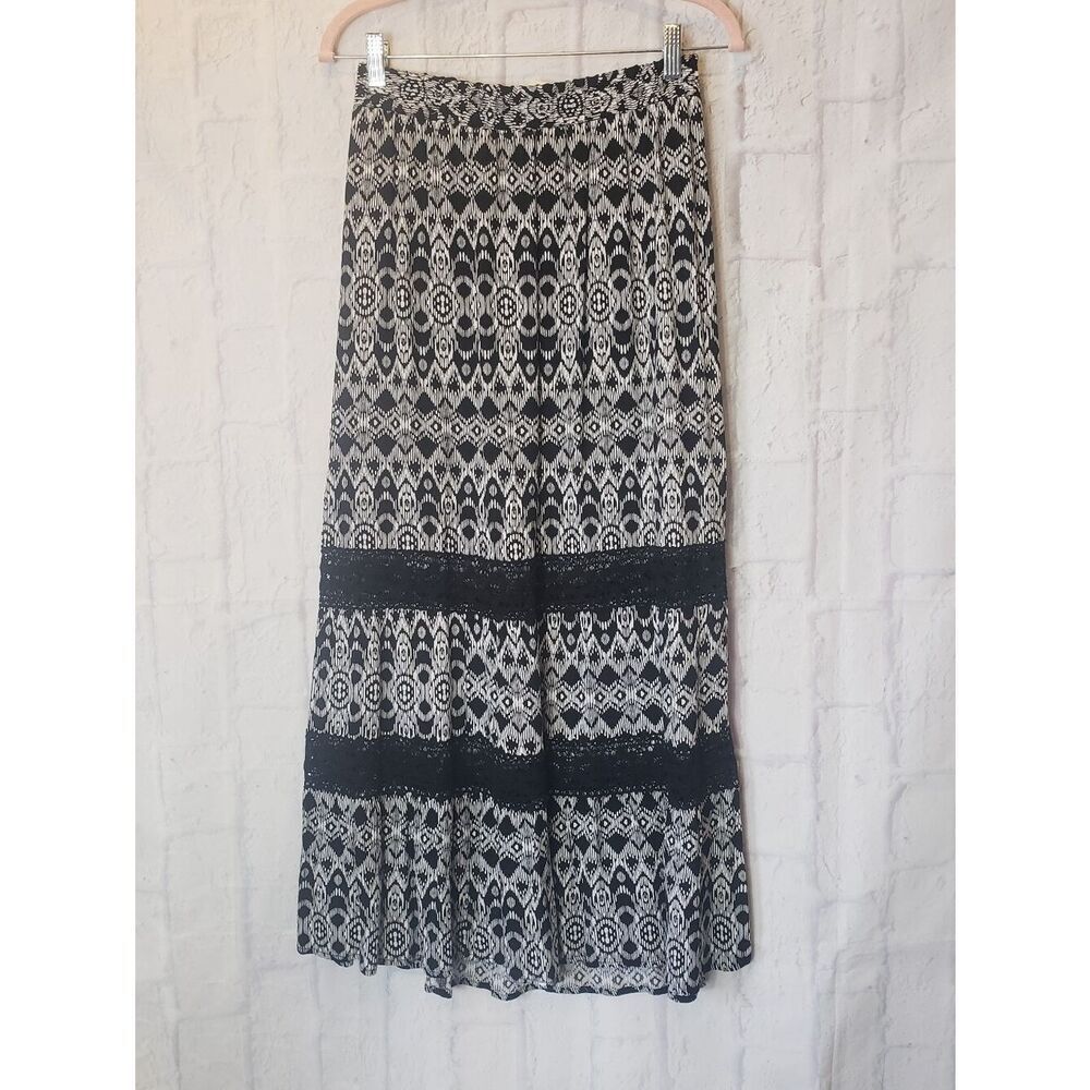 FADED GLORY Lace Inset Tiered Maxi Skirt Small
